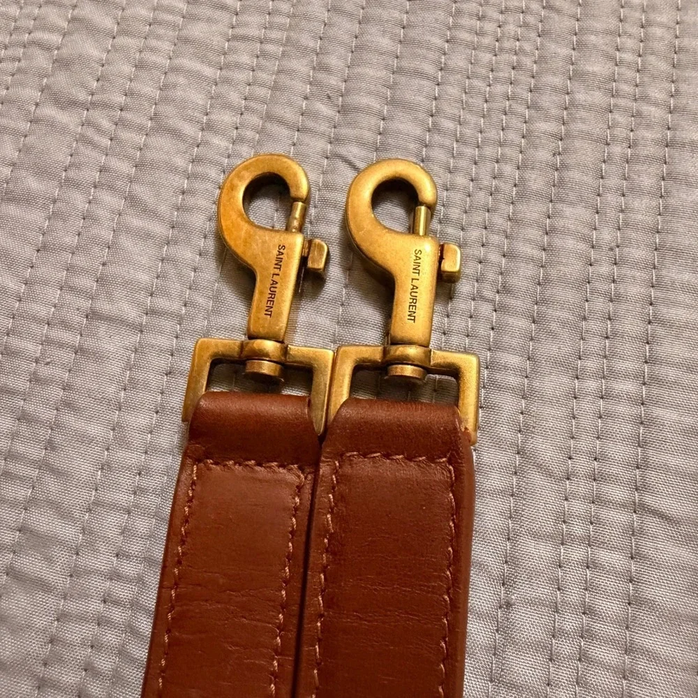 New Saint Laurent Paris Brown Leather Adjustable Handbag Strap Gold Hardware YSL